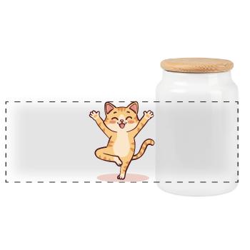 Yoga Cat Cartoon | Cute Meditating Kitty Pose - Panoramic Cookie Jar with Wooden Lid - white - Front