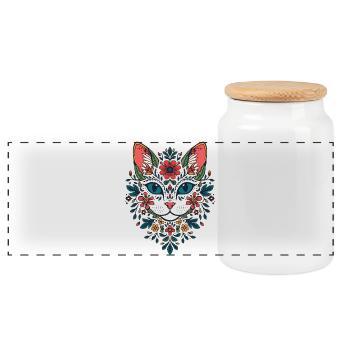 Flower Blossom Cat Portrait - Panoramic Cookie Jar with Wooden Lid - white - Front
