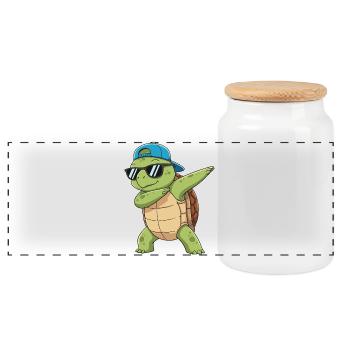 Cool Dabbing Turtle Sunglasses Cartoon Art - Panoramic Cookie Jar with Wooden Lid - white - Front