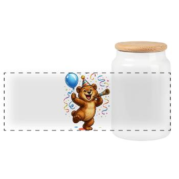 Funny Carnival Bear – Happy Party Motif - Panoramic Cookie Jar with Wooden Lid - white - Front