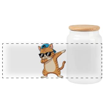Dessin animé de lunettes de soleil pour chat à faire du dabing - Boîte à biscuits avec couvercle en bois - blanc - Devant