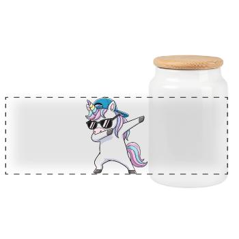 Coole Dabbing Einhorn-Sonnenbrille Cartoon-Kunst - Panorama Keksdose mit Holzdeckel - Weiß - Vorne