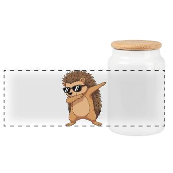 Cool Dabbing Hedgehog Sunglasses Cartoon Art - Panoramic Cookie Jar with Wooden Lid - white - Front