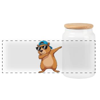 Cool Dabbing Bear Sunglasses Cartoon Art - Panoramic Cookie Jar with Wooden Lid - white - Front