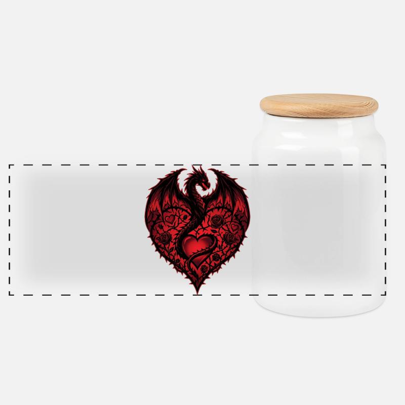 Herz Romantischer Drachenliebhaber Rosen Liebe - Panorama Keksdose mit Holzdeckel - Weiß