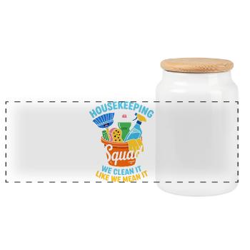 Funny Cleaning Design - Panoramic Cookie Jar with Wooden Lid - white - Front