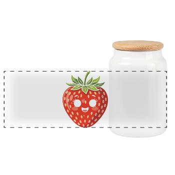 Strawberry with Face Fruit Funny Cute Cute - Panoramic Cookie Jar with Wooden Lid - white - Front