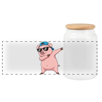 Dessin animé de lunettes de soleil en cochon à faire du dabing - Boîte à biscuits avec couvercle en bois - blanc - Devant