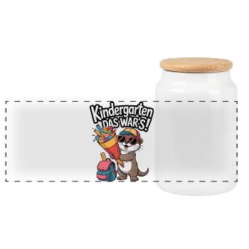 Now a schoolchild! Funny otter for school enrollment - Panoramic Cookie Jar with Wooden Lid - white - Front