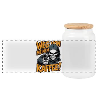 Weg Von Meinem Kaffee! - Panorama Keksdose mit Holzdeckel - Weiß - Vorne