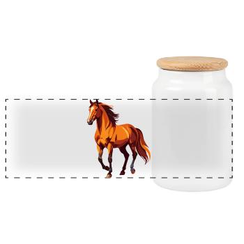 Motif graphique de cheval marron dessinant un grand cheval - Boîte à biscuits avec couvercle en bois - blanc - Devant