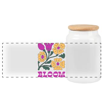 Floral Pop Neon Pink - Panoramic Cookie Jar with Wooden Lid - white - Front