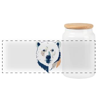 Polarbär Eisbär Kopf Zeichnung Kopfdesign Motiv - Panorama Keksdose mit Holzdeckel - Weiß - Vorne