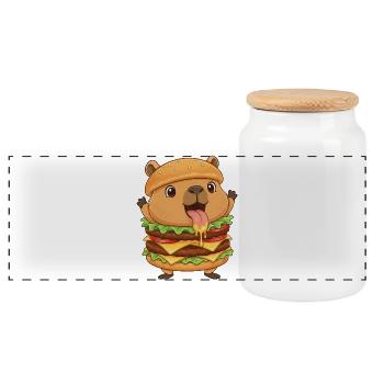 Déguisement de burger de fast-food en dessin animé drôle de capybara - Boîte à biscuits avec couvercle en bois - blanc - Devant