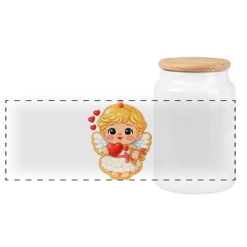 Motif biscuit doux ange de la Saint-Valentin avec cœur - Boîte à biscuits avec couvercle en bois - blanc - Devant