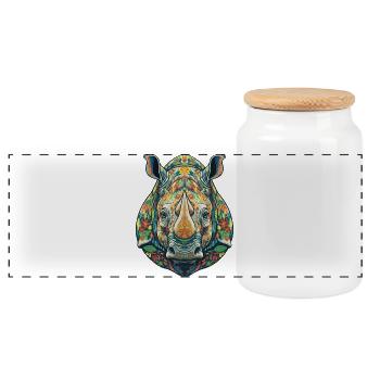 Floral Rhino Tropical Animal Art - Panoramic Cookie Jar with Wooden Lid - white - Front