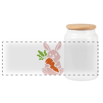 Bande dessinée du lapin mignon avec une carotte et une carotte - Boîte à biscuits avec couvercle en bois - blanc - Devant