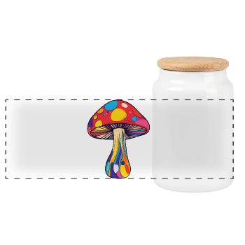 Colorful Toadstool Psychedelic Rainbow Mushroom - Panoramic Cookie Jar with Wooden Lid - white - Front