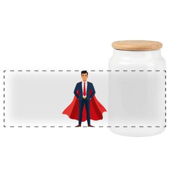Business hero with red cape office manager motif - Panoramic Cookie Jar with Wooden Lid - white - Front