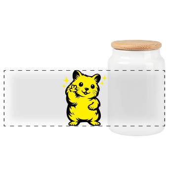 Dessin animé de hamster - Boîte à biscuits avec couvercle en bois - blanc - Devant