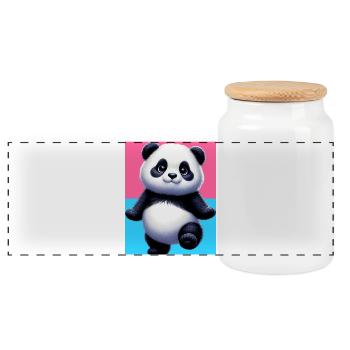 panda - Panoramic Cookie Jar with Wooden Lid - white - Front