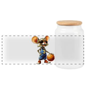 Mice Basketball - Panoramic Cookie Jar with Wooden Lid - white - Front
