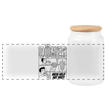 Döner Held – Comic - Panorama Keksdose mit Holzdeckel - Weiß - Vorne