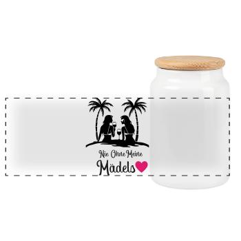 Never without my girls' heart - Panoramic Cookie Jar with Wooden Lid - white - Front