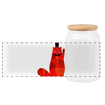 Red cat with bow tie and top hat - Panoramic Cookie Jar with Wooden Lid - white - Front