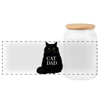 Cat Dad - Black Cat Illustration Design - Panoramic Cookie Jar with Wooden Lid - white - Front