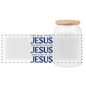 JESUS POWER HEALING LIFE - Panorama Keksdose mit Holzdeckel - Weiß - Vorne