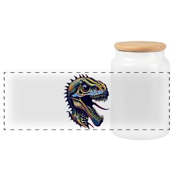 Tête de dinosaure - Boîte à biscuits avec couvercle en bois - blanc - Devant