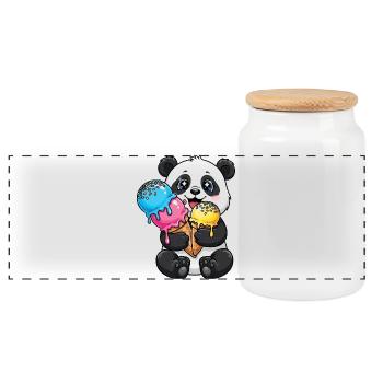 Süßer Panda Cartoon Eis Sommer Süßigkeit - Panorama Keksdose mit Holzdeckel - Weiß - Vorne