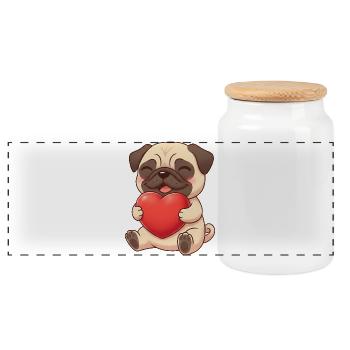 Cœur de carlin mignon Dessin animé de la Saint-Valentin Drôle - Boîte à biscuits avec couvercle en bois - blanc - Devant