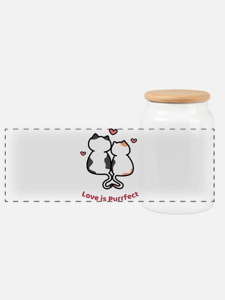 Love Is Purrfect – Süßes Katzenpaar - Panorama Keksdose mit Holzdeckel - Weiß
