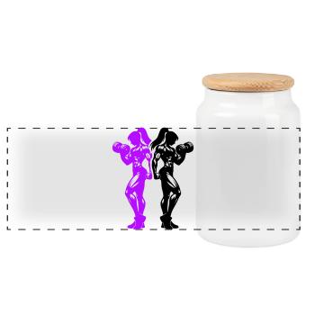Bodybuilder Woman Fitness Team - Panoramic Cookie Jar with Wooden Lid - white - Front