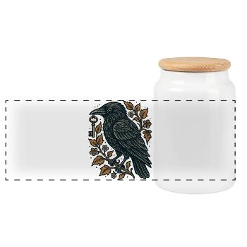 Corbeau avec Clé et Feuillage - Boîte à biscuits avec couvercle en bois - blanc - Devant