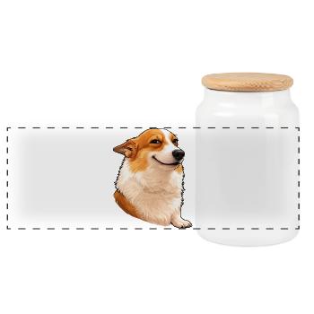 Smug Corgi – Chef Blick mit Attitude - Panorama Keksdose mit Holzdeckel - Weiß - Vorne