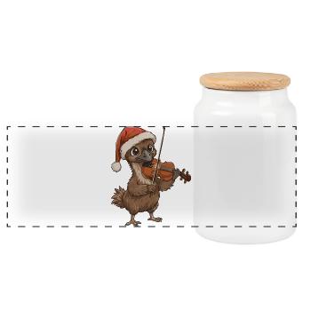 Christmas Emu Bird Playing Violin Art - Panoramic Cookie Jar with Wooden Lid - white - Front