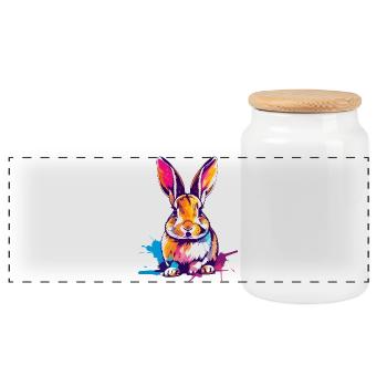 Buntes Kaninchen in Aquarellfarben Farbkleckse - Panorama Keksdose mit Holzdeckel - Weiß - Vorne