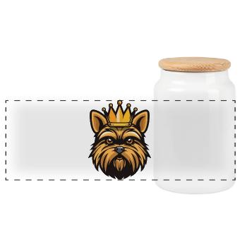 Yorkshire Terrier Dog Crown - Panoramic Cookie Jar with Wooden Lid - white - Front