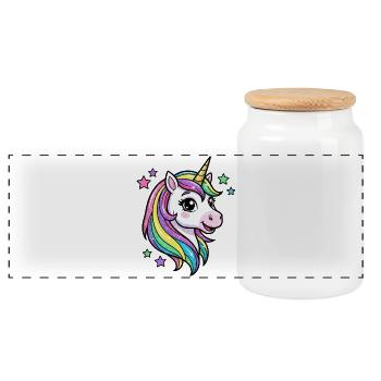 Regenbogen Einhorn Glitzerkopf - Panorama Keksdose mit Holzdeckel - Weiß - Vorne