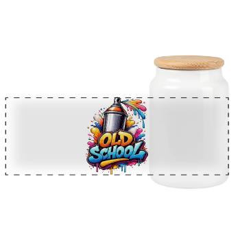 Old School Graffiti Spray Burst - Panorama Keksdose mit Holzdeckel - Weiß - Vorne