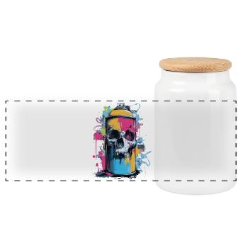 Totenkopf Graffiti Spraydose - Panorama Keksdose mit Holzdeckel - Weiß - Vorne