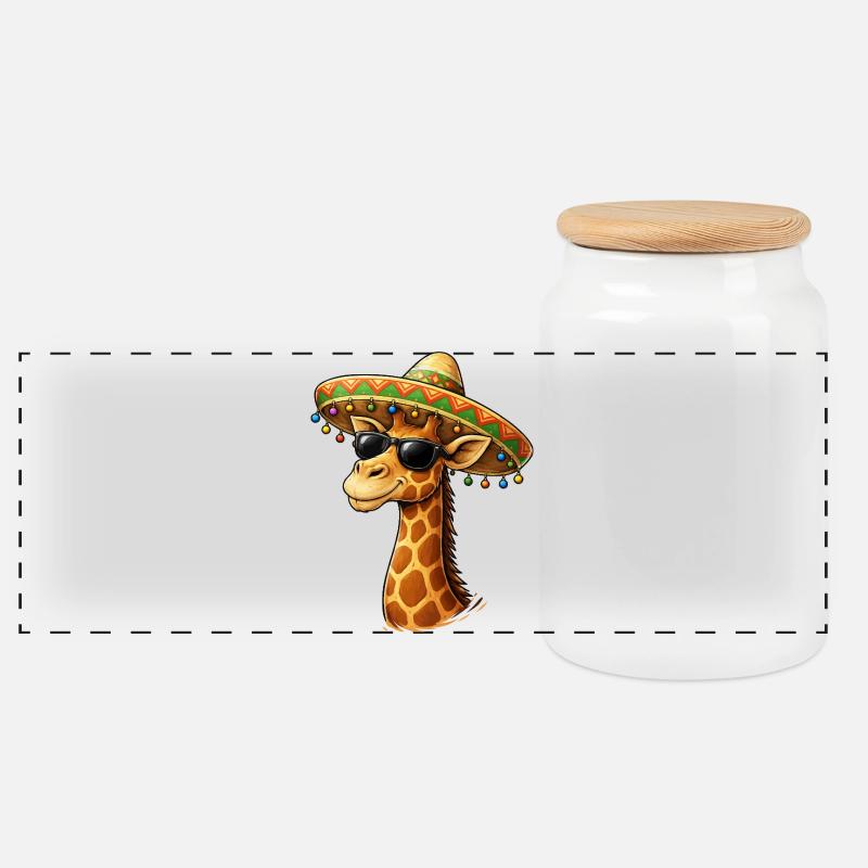 Giraffe im Sombrero und Sonnenbrille - Panorama Keksdose mit Holzdeckel - Weiß