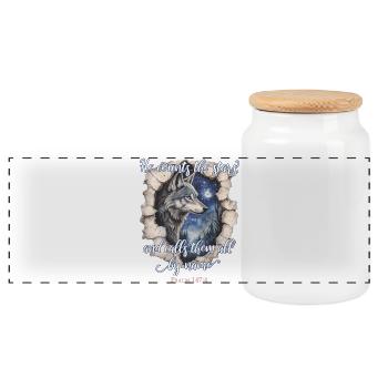 Wolf Christian Quote - Panoramic Cookie Jar with Wooden Lid - white - Front