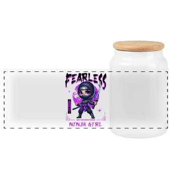 Ninja Girl Chibi with Katana - Panoramic Cookie Jar with Wooden Lid - white - Front