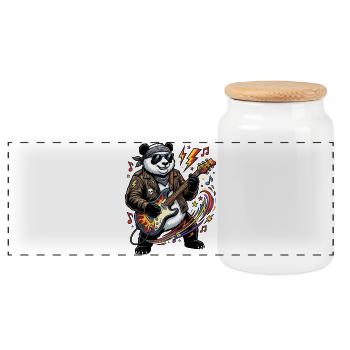 Panda Gitarren-Rocker im Leder - Panorama Keksdose mit Holzdeckel - Weiß - Vorne