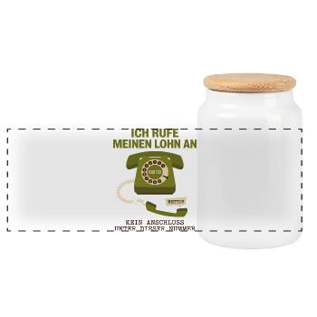 I call on my wages - Panoramic Cookie Jar with Wooden Lid - white - Front