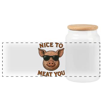 Nice to Meat You Schwein Sonnenbrille - Panorama Keksdose mit Holzdeckel - Weiß - Vorne